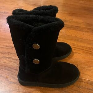 Koolaburra by UGG Suede Tall Black Shearling Button Boots size 8